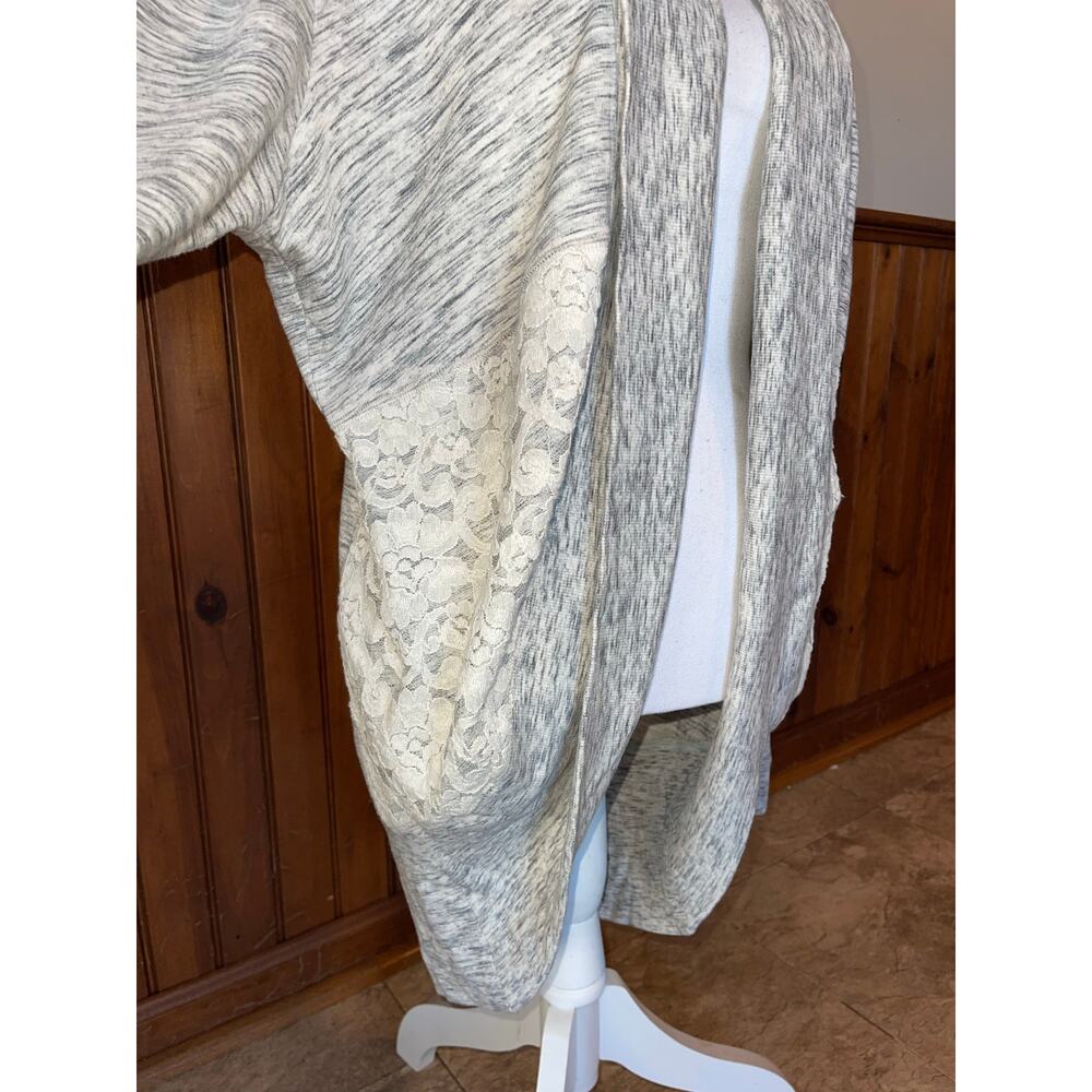 Womens Anthropologie Saturday Sunday Gray Cream Lace Quilted Open Cardigan L - Picture 5 of 10